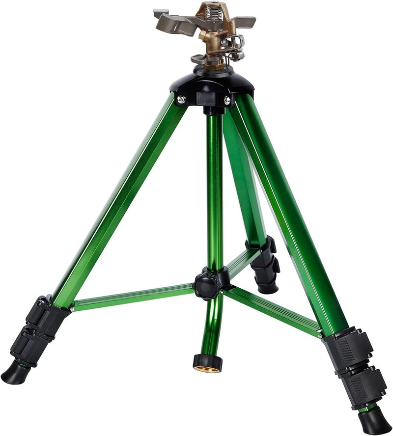 Biswing Impact Sprinkler Head on Tripod Base, Heavy Duty Lawn Sprinklers, 360 Degree Large Area Irrigation, Metal Sprinkler Nozzle & Solid Alloy Metal Extension Legs Flip Locks, 1 Pack - Image 1